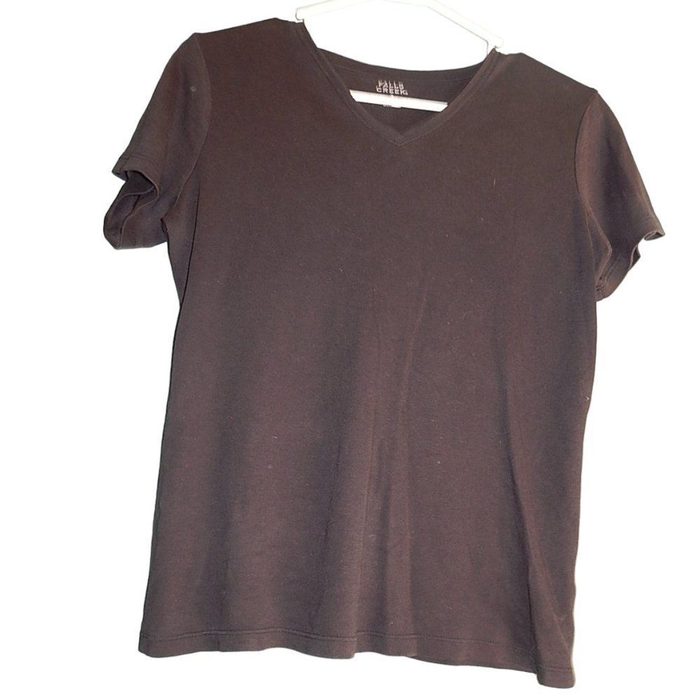 Falls Creek Women’s Small Solid Black V‑Neck Short Sleeve Basic T‑Shirt
